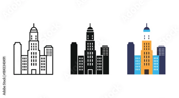 Fototapeta City skyline icon set in different colors and styles