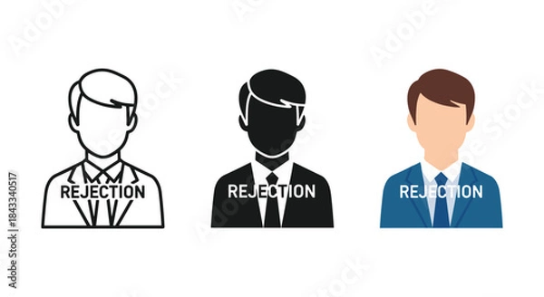 Fototapeta Three businessmen facing rejection in different styles