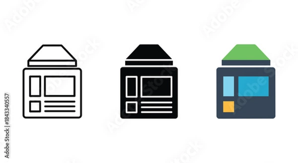 Fototapeta Shop front icon set in different style