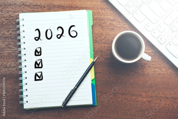 Obraz 2026 text on notepad on working table