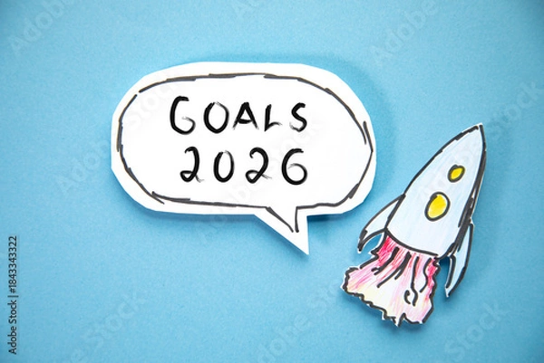 Obraz goals 2026 text on paper with rocket