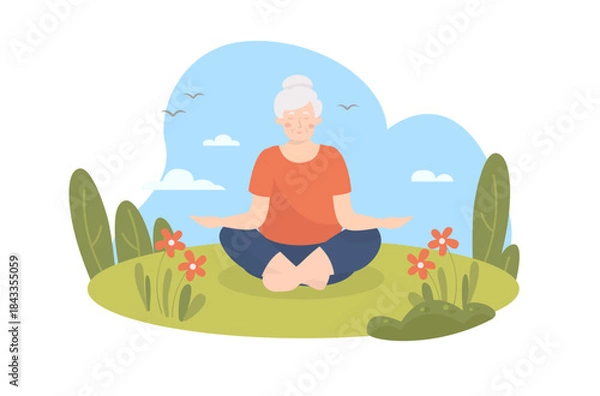 Obraz granny doing mediation outdoor