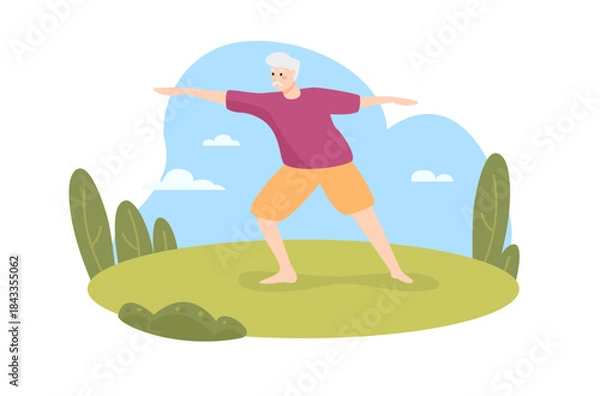 Obraz old man doing yoga outdoor