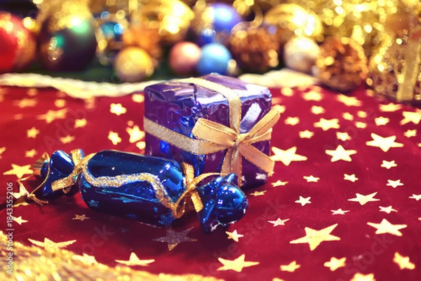 Obraz プレゼントボックスのクリスマスオーナメント　クリスマス飾りの背景装飾　パーティー　ギフト