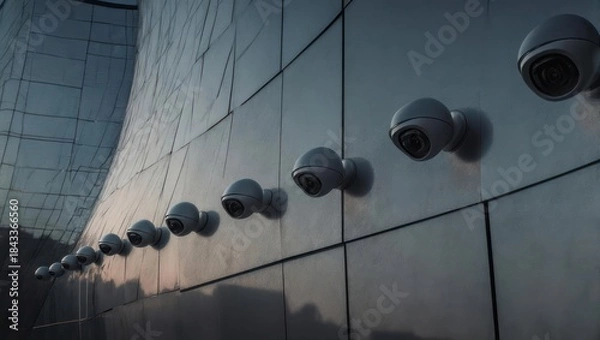 Obraz Security cameras mounted on a modern building facade