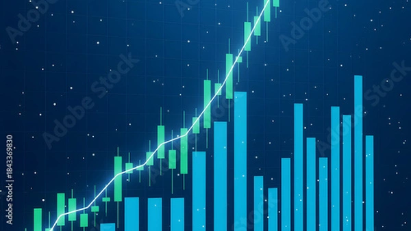 Fototapeta Abstract business graph with blue arrow showing market growth and financial success