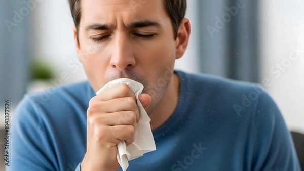 Obraz Young Man Experiencing Cold Symptoms at Home.