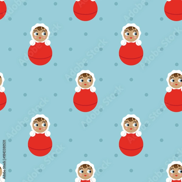 Fototapeta Tumbler dol, roly-poly toy, wobble toy, tilting toy seamless pattern