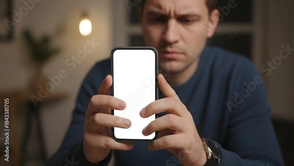 Obraz Man Using Smartphone in Indoor Setting.