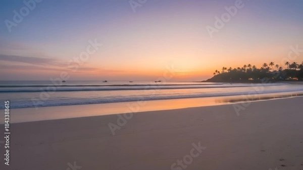 Obraz Serene Beach Sunset with Calm Ocean Waves.