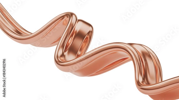 Fototapeta Shiny copper ribbon flowing in a spiral isolated on transparent background