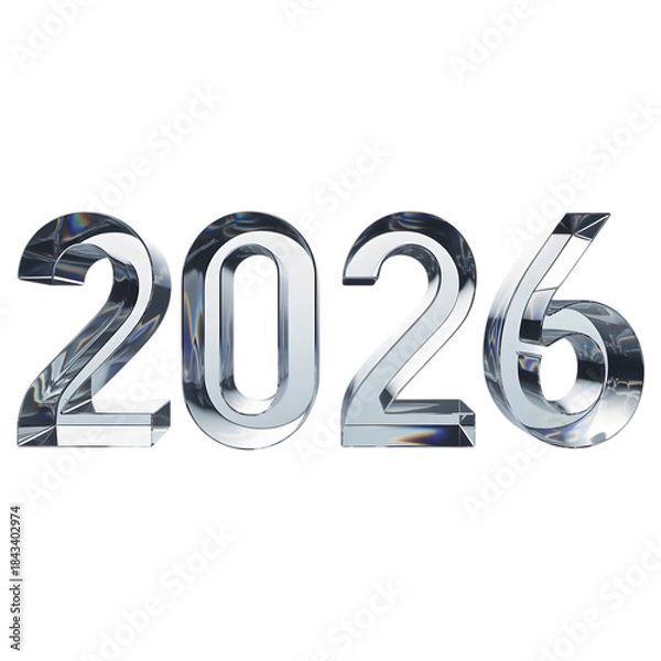 Fototapeta Shiny metallic 2026 numbers isolated on transparent background