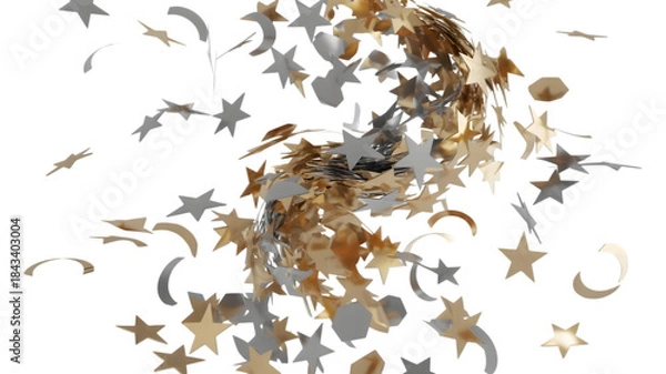Fototapeta Falling golden and silver star confetti isolated on transparent background