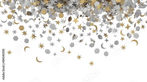Fototapeta Falling celestial confetti stars and moons isolated on transparent background