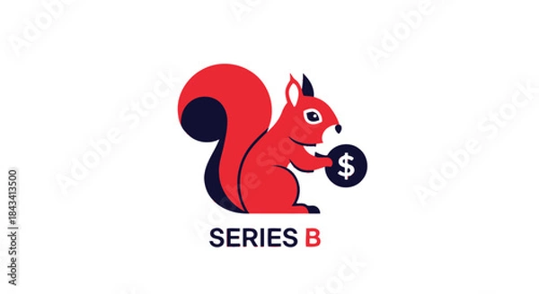 Obraz Red squirrel holding coin, "Series B" text below