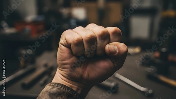 Fototapeta Close-Up of a Fist in a Dark Environment.