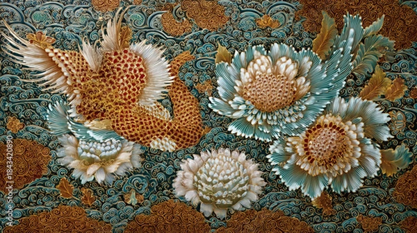 Obraz Intricate Phoenix Bird Peony Floral Quilling Art Pattern