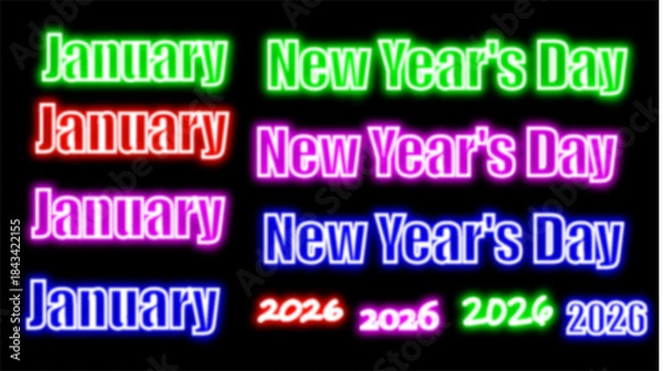 Fototapeta January twenty sixth neon calendar date glowing electric blue light on black background digital animation for event ,new year