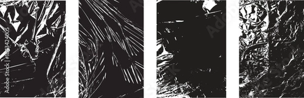 Obraz “Black Crumpled Plastic Texture Overlay Set – Wrinkled Abstract Background”