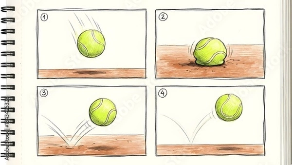Fototapeta Sequence of a Tennis Ball Bounce and Flight.