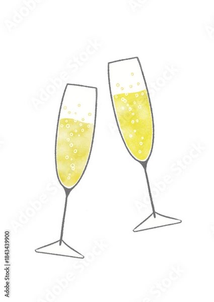 Obraz 二つのシャンパングラスの水彩イラスト