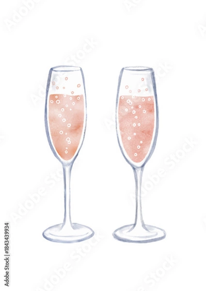 Obraz 二つのシャンパングラスの水彩イラスト