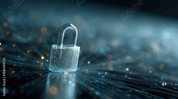 Obraz Digital Security Concept with Transparent Padlock in Focused Light