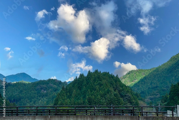 Obraz 橋のある山間部の風景