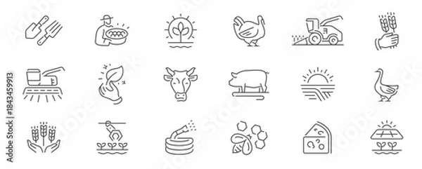 Obraz Farming line icons set. Agriculture farm industry concept vector. Symbols or signs for website and mobile app design