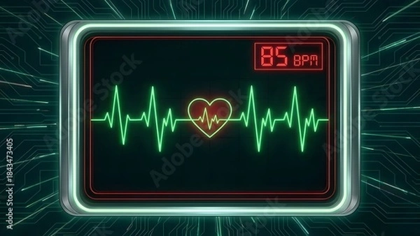 Fototapeta Digital Heartbeat Monitor Display with Heart Icon.