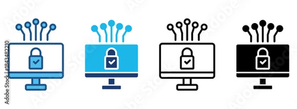 Fototapeta Cyber Security Icon Set With Multiple Styles. Vector Illustration