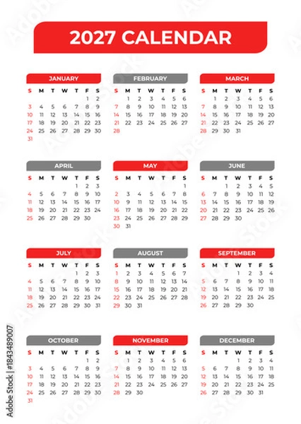 Obraz 2027 Simple Calendar in White Background