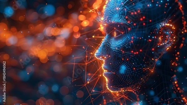 Obraz Ai brain network building glowing pathways inside wireframe head