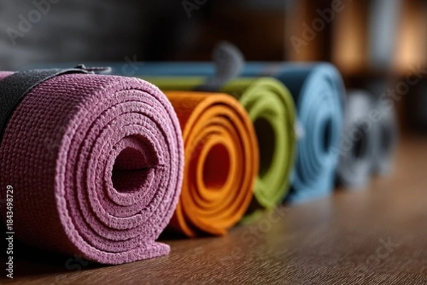 Obraz Rolledup yoga mats in soft tones for class prep