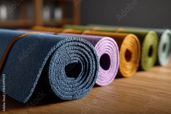 Obraz Rolledup yoga mats in soft tones for class prep