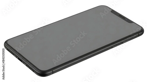 Fototapeta Black smartphone with gray screen isolated on transparent background
