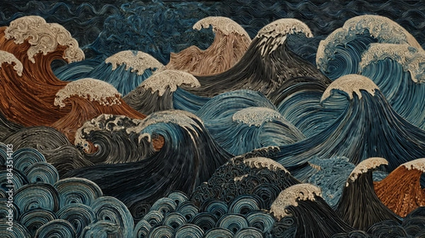 Obraz Textured Ocean Waves Neutral Colors Abstract Art Pattern