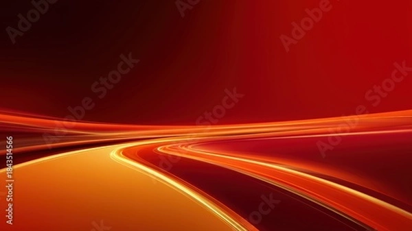 Obraz 鮮やかな赤とオレンジの曲線が流れる抽象的な背景。デジタルデザインやプレゼン資料の背景素材。