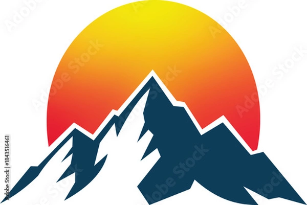 Fototapeta This vibrant design features a stylized mountain silhouette beneath a radiant sunset. The gradient of warm colors in the sun contrasts beautifully with the cool tones of the mountains, evoking a sense