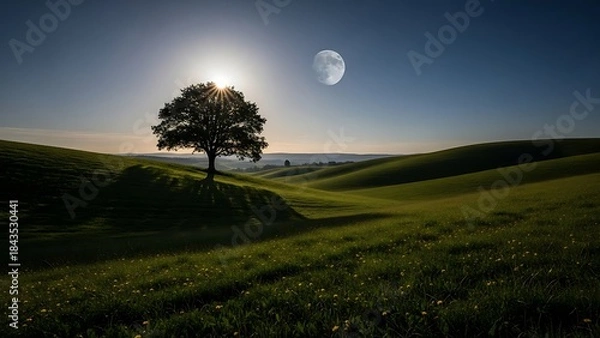 Obraz Solitary Tree Under Moonlit Night Sky
