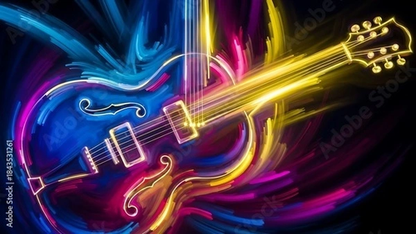 Obraz Vibrant Electric Guitar with Neon Lights