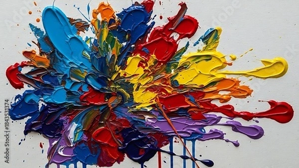 Obraz Vibrant Paint Splash on White Background