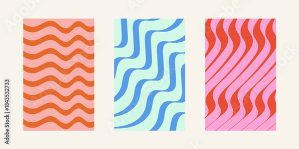 Fototapeta Colorful Abstract Wavy Line Poster Set. Modern Retro Wavy Background Collection.