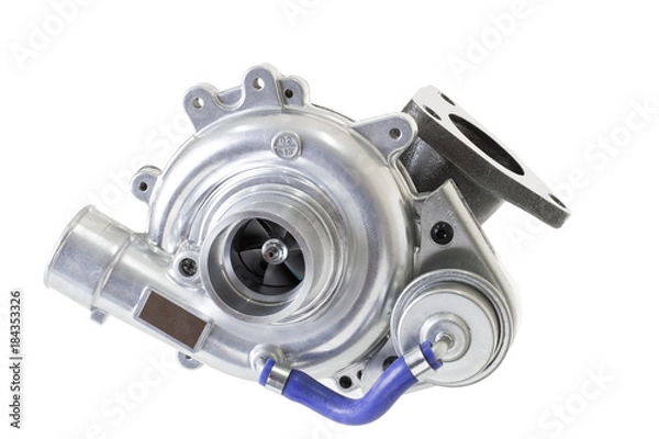 Fototapeta new turbocharged car engine Isolated on a light background