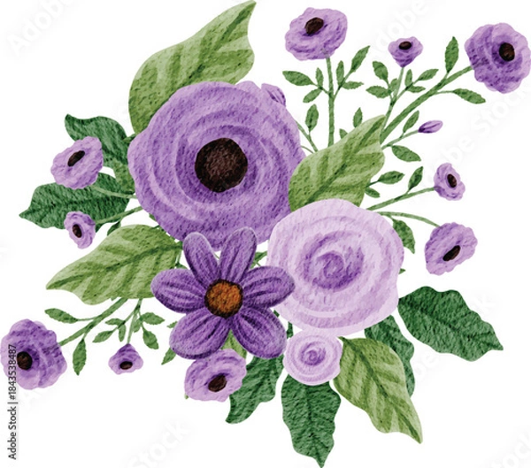 Obraz purple flowers arrangement watercolor