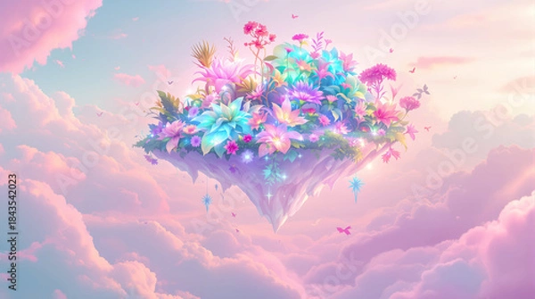 Fototapeta Surreal dreamlike landscape with floating islands and ethereal atmosphere