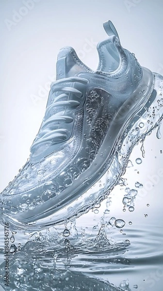 Fototapeta Athletic shoe splashing through water in dynamic motion