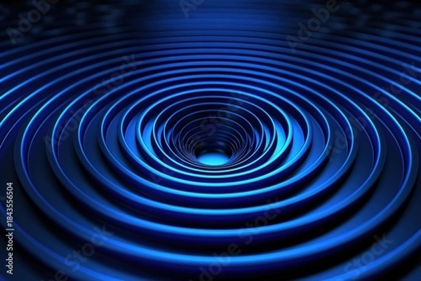 Fototapeta Blue concentric circles pattern with glowing effect, abstract technology background