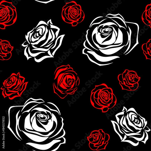 Fototapeta seamless continuous pattern of white and rose and buds on a black background.ai