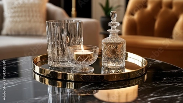 Obraz Decorative glass objects on round tray